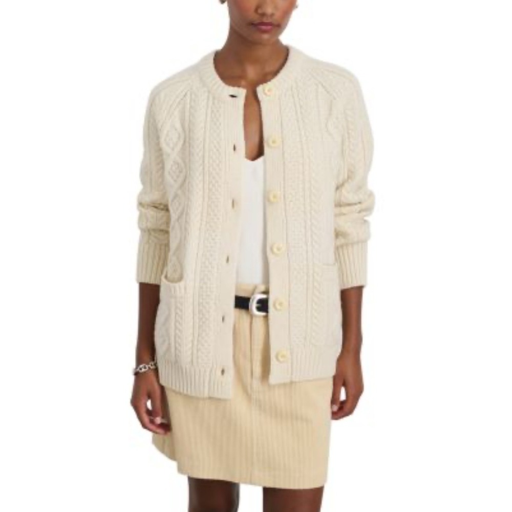 NWOT Alex Mill Womens Merino Cable Knit Cardigan Sweater Oatmeal Gray Size M